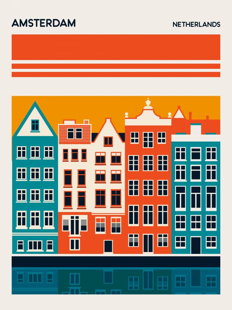 Amsterdam Canal Houses by Retrodrome — canvas wall art