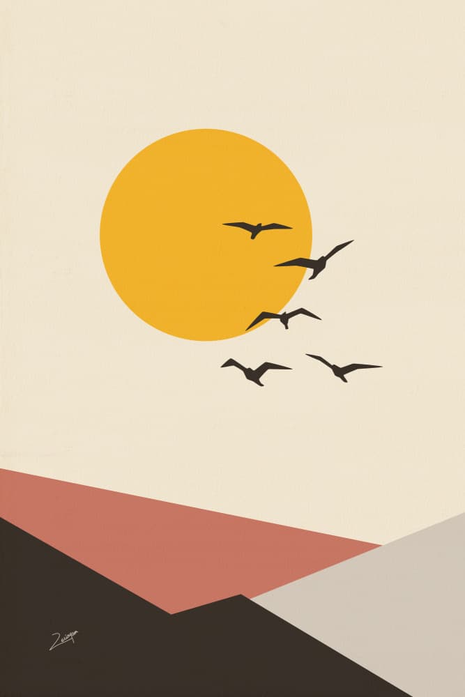 Minimalist Sun Mountain Flight by zarish chaudhry — canvas wall art