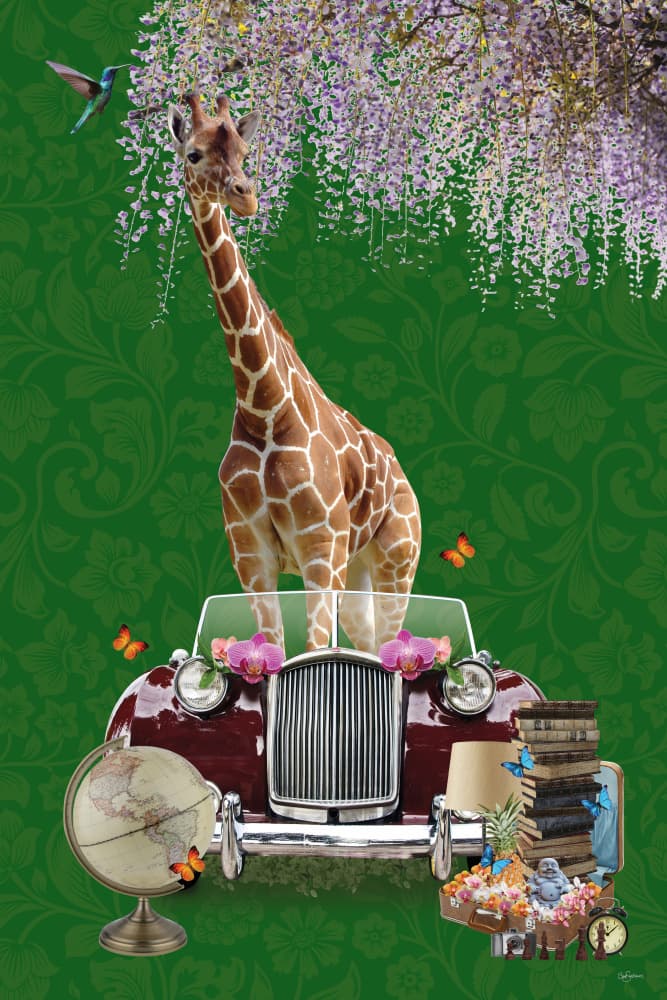 Giraffe's Whimsical Drive by Sue Skellern — canvas wall art