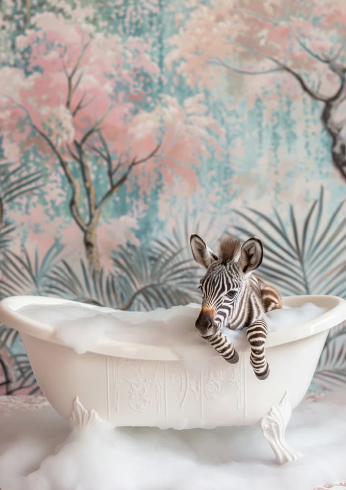 Baby Zebra Bubble Bath by Niky Rahner — canvas wall art