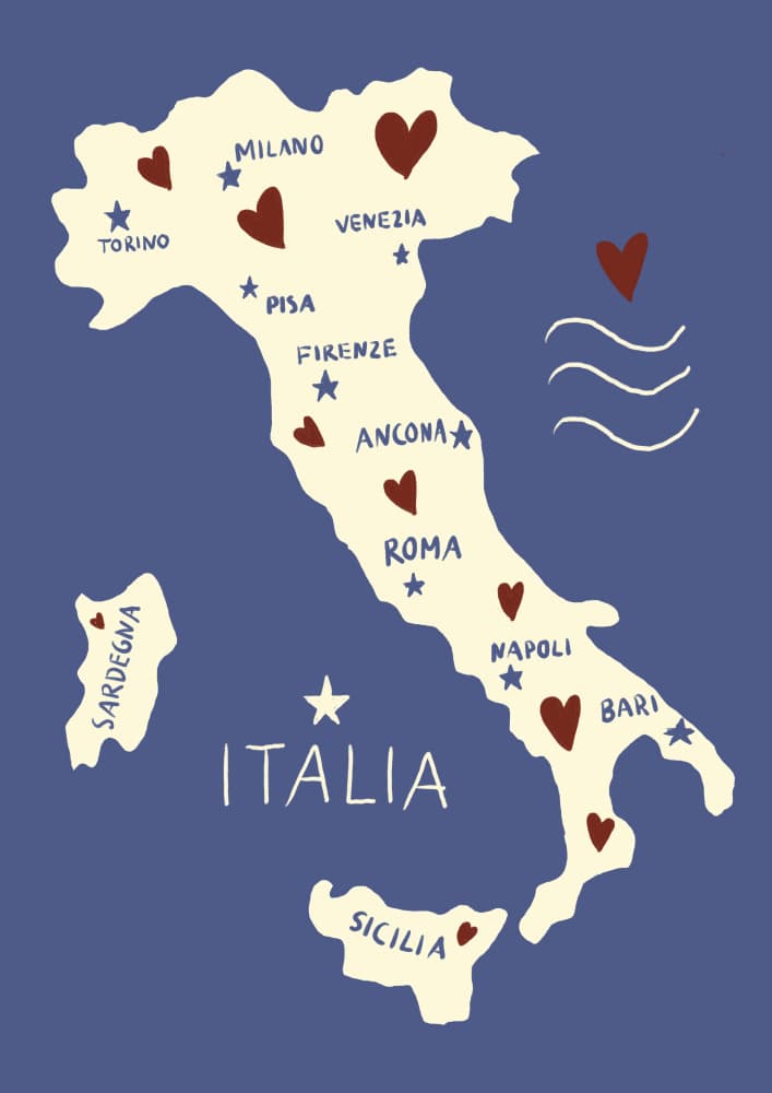 Italy Love Travel Map by Studio Dolci — canvas wall art