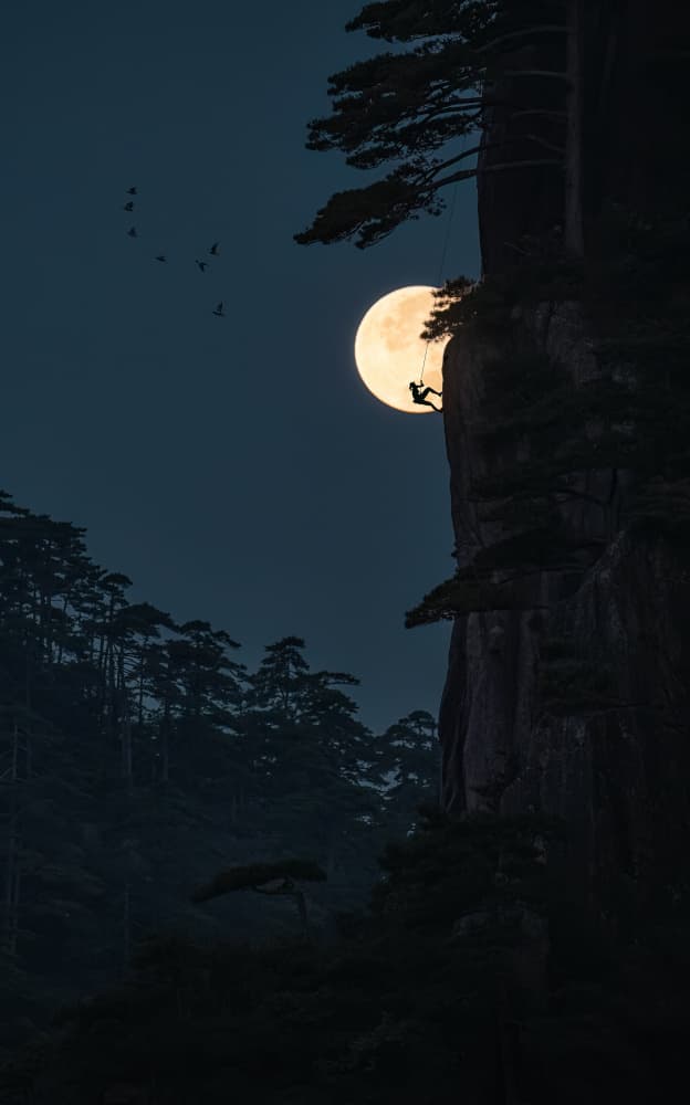 Moonlit Mountain Climber by Aidong Ning — canvas wall art