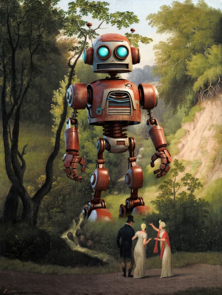 Giant Robot Pastoral by Marja van den Hurk — canvas wall art