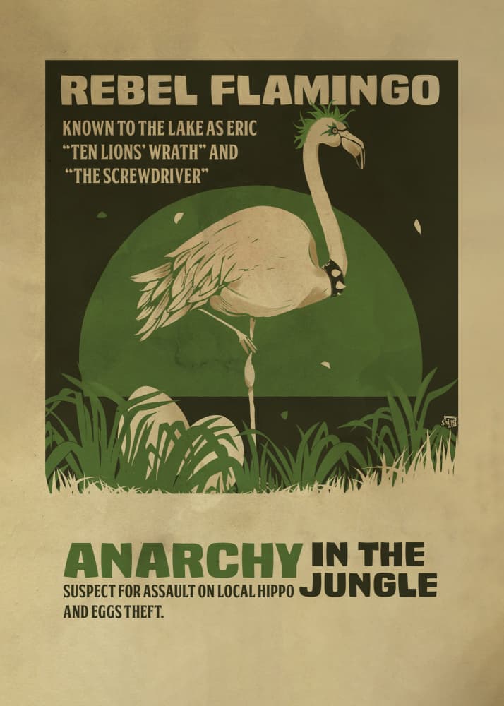 Rebel Flamingo Wanted by Dion Gem — canvas wall art