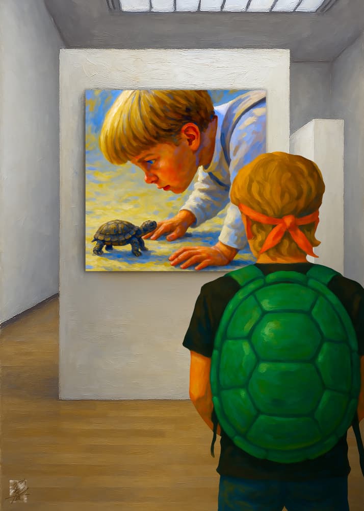 Curious Boy Turtle Painting by Osvaldo Russo — canvas wall art