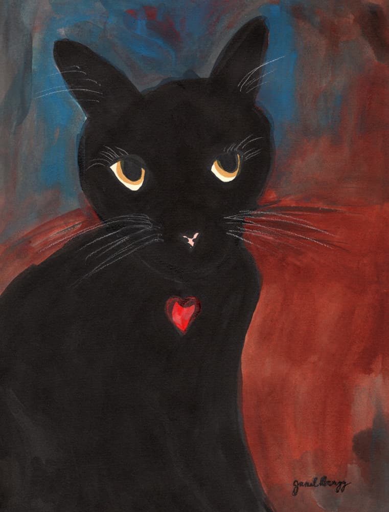 Watchful Black Cat Heart by Janel Bragg — canvas wall art