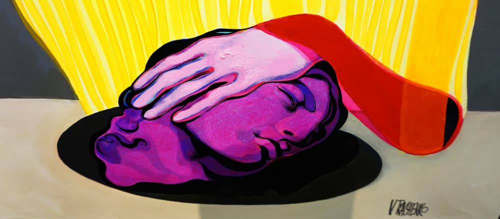 Purple Head Pink Hand by Victor Tkachenko — canvas wall art