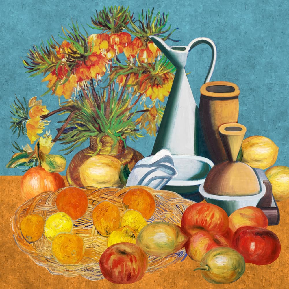 Vibrant Floral Still Life by Marja van den Hurk — canvas wall art