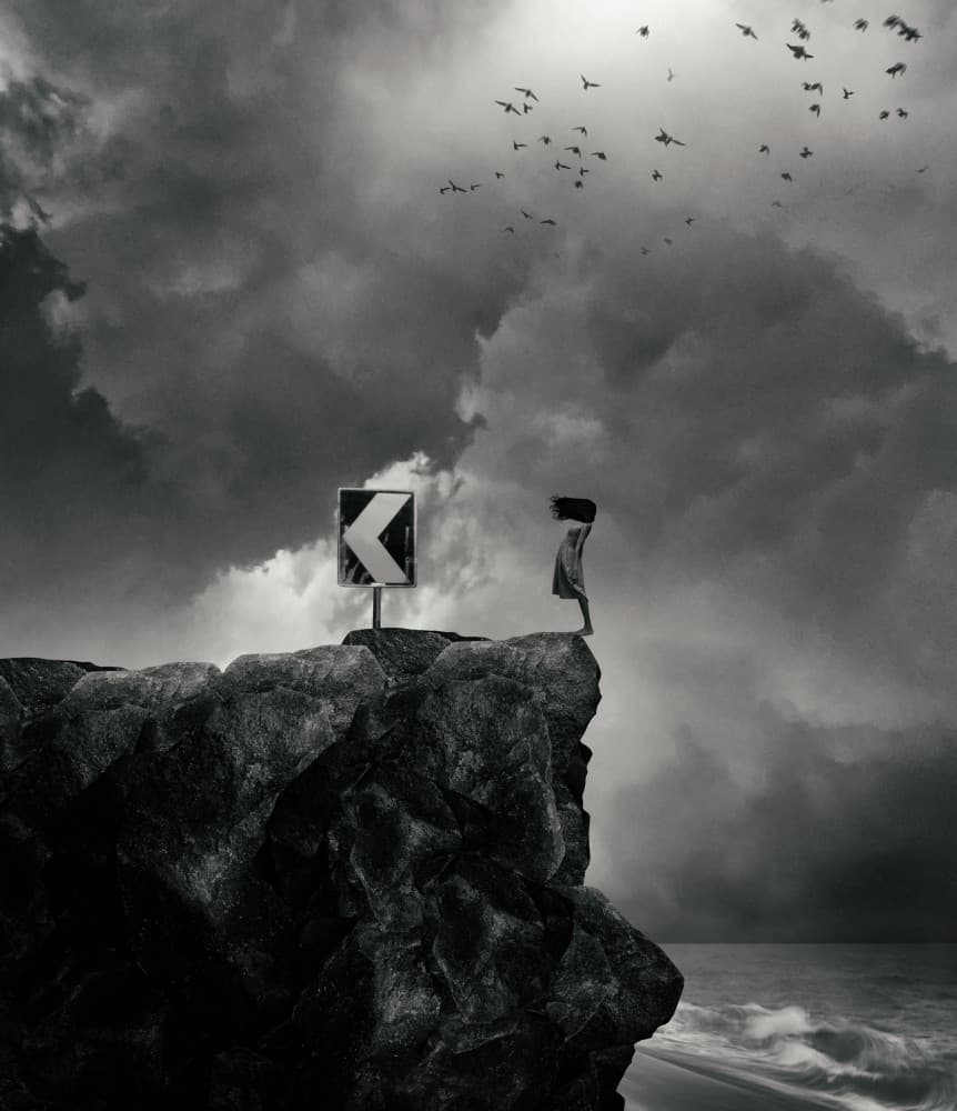 Lone Figure Cliff Edge by Hari Sulistiawan — canvas wall art