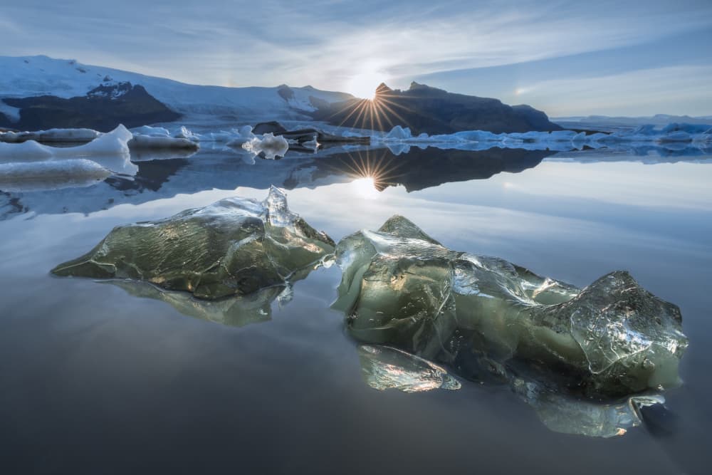 Glacial Lake Sunburst by Andreea Selagea — canvas wall art