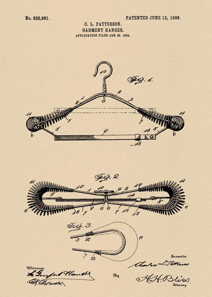 Vintage Garment Hanger Patent by Andreas Magnusson — canvas wall art