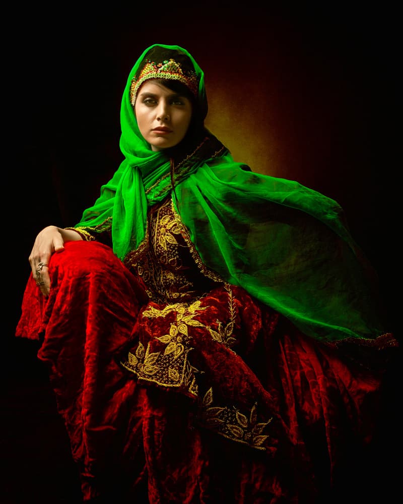 Regal Woman in Green by Mehdi Mokhtari — canvas wall art