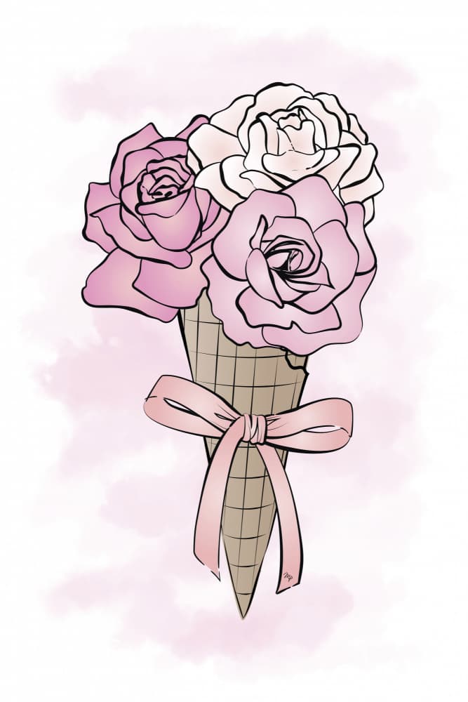 Pink Roses Ice Cream Cone by Martina — canvas wall art