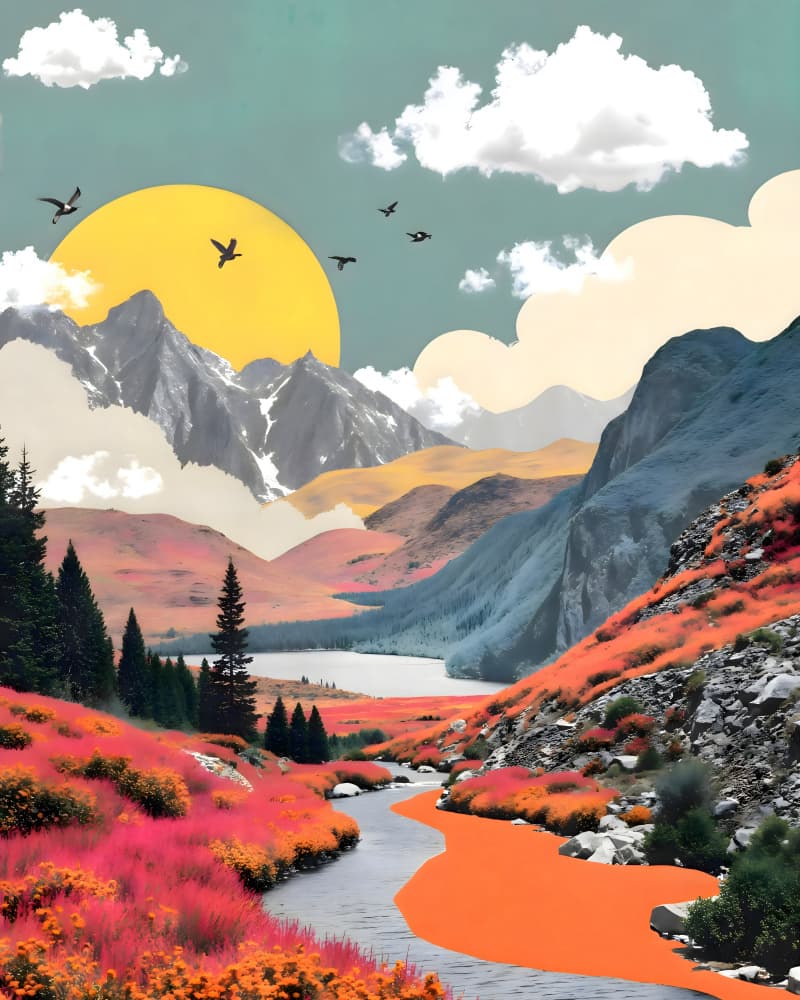 Vibrant Mountain Valley by Uma Gokhale — canvas wall art