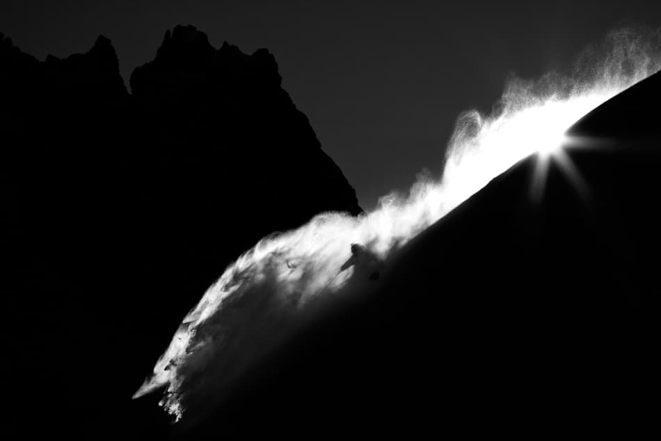 Sunlit Powder Ride by Tristan Shu — canvas wall art