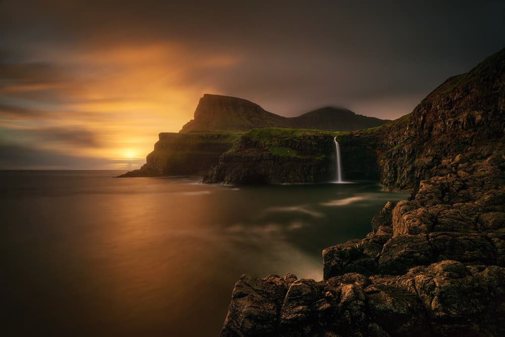 Golden Coastal Waterfall by Wojciech Kruczynski — canvas wall art