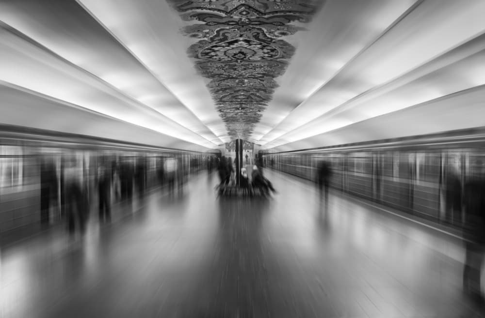 Monochrome Metro Rush by Alexander Kiyashko — canvas wall art