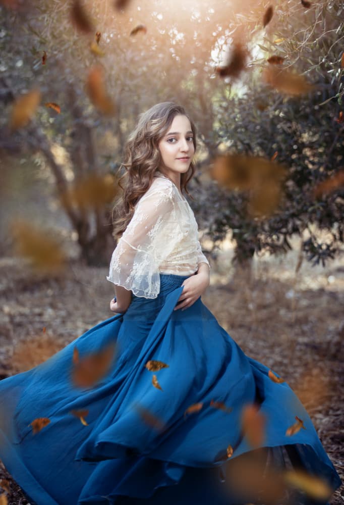 Ethereal Girl Falling Leaves by Sharon Levy — canvas wall art