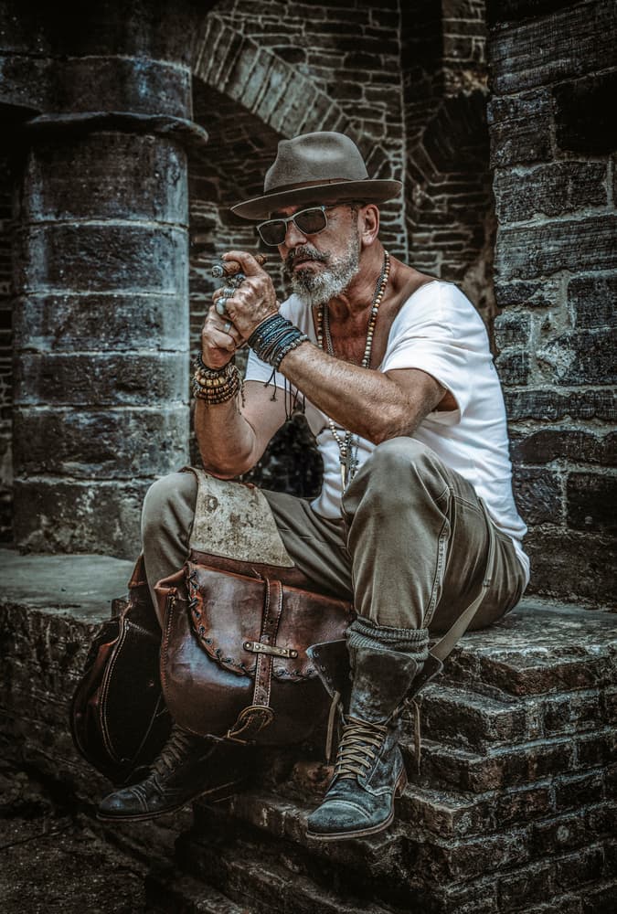 Rugged Traveler in Ruins by gNo — canvas wall art
