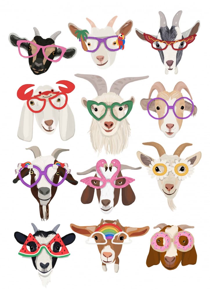 Goats In Glasses by Hanna Melin — canvas wall art
