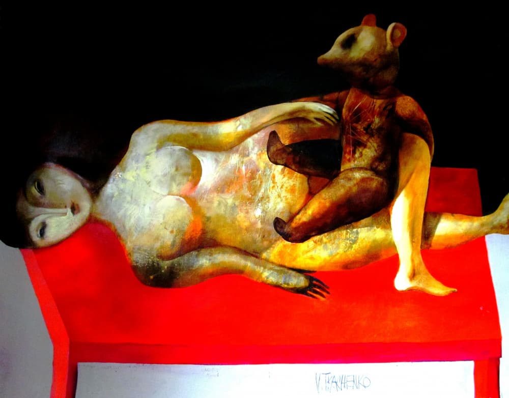 Surreal Woman Bear by Victor Tkachenko — canvas wall art