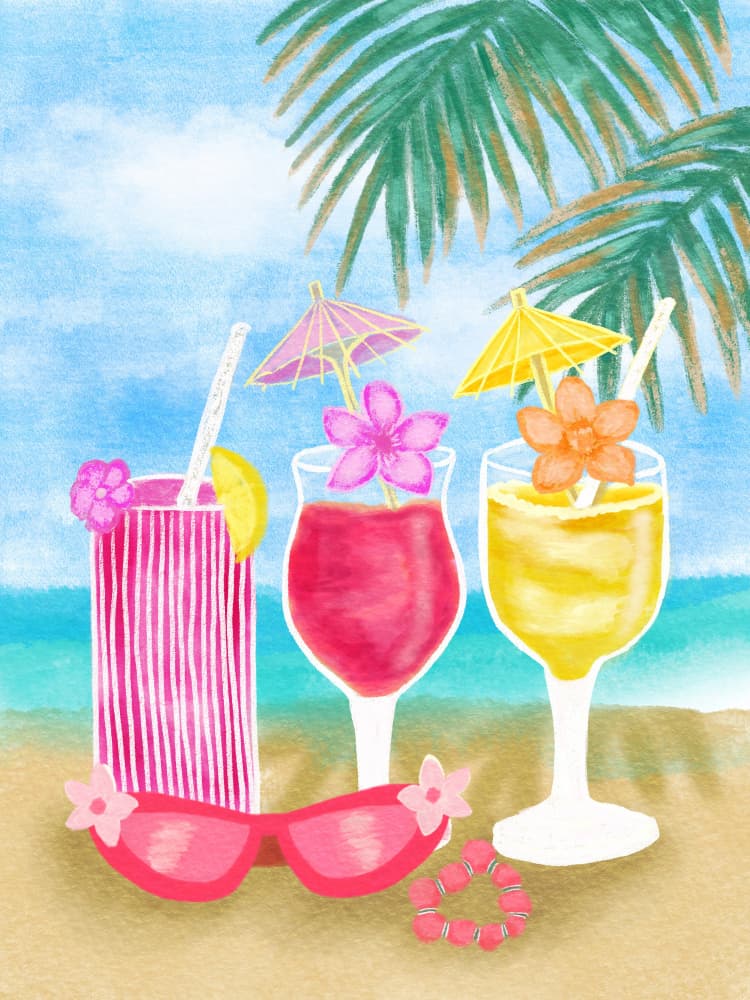 Tropical Beach Drinks by Aliya Putrus — canvas wall art
