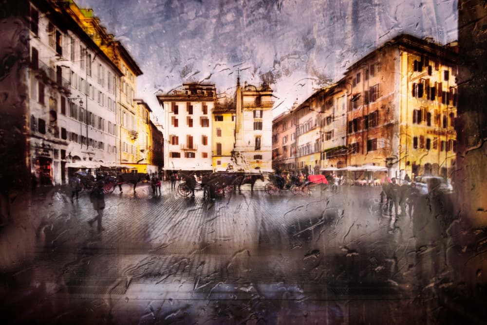 Rainy City Square by Nicodemo Quaglia — canvas wall art