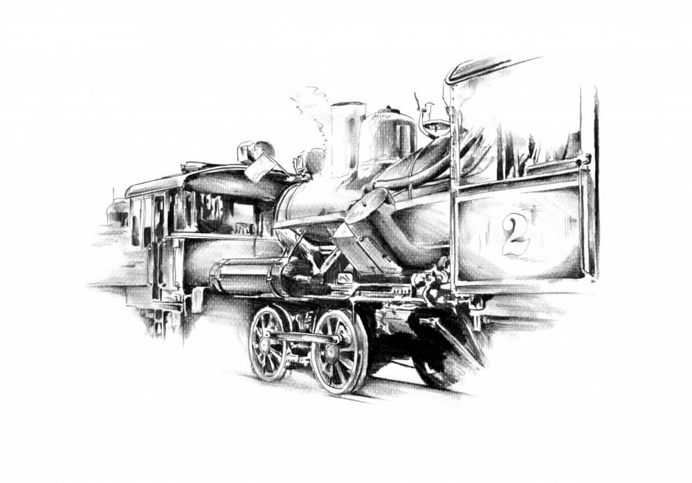 Classic Steam Train Sketch by Kulik — canvas wall art