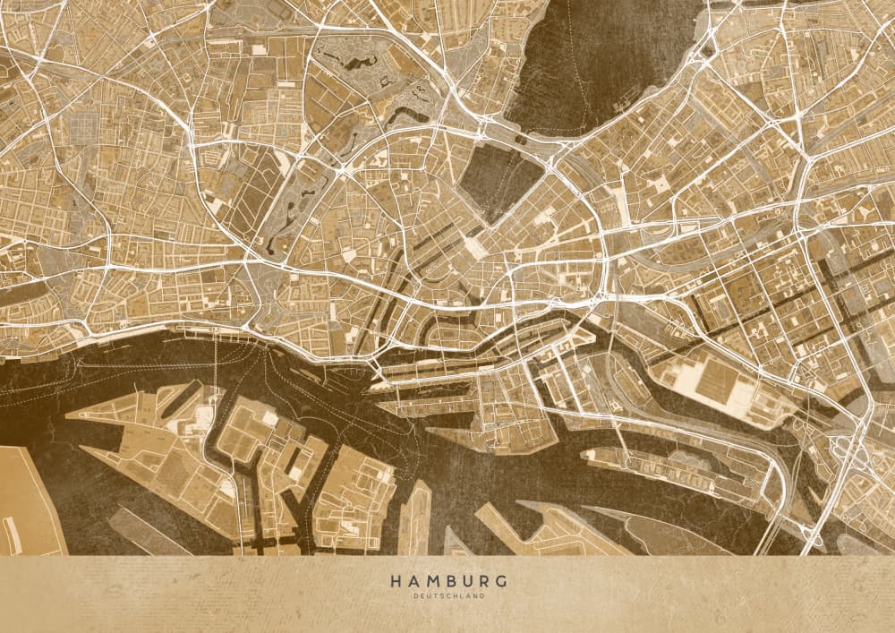 Vintage Hamburg Map by Rosana Laiz Blursbyai — canvas wall art