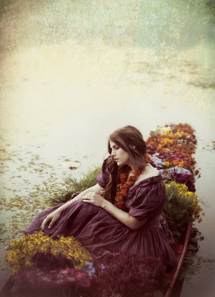 Woman In Flower Boat by kenp — canvas wall art