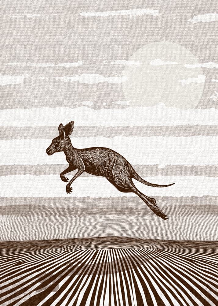 Jumping Kangaroo Desert Moon by Pictufy Studio IV — canvas wall art
