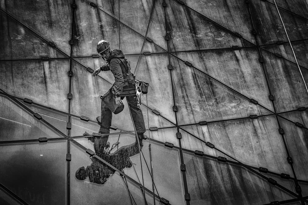 Reflected Urban Worker by Andy Bauer — canvas wall art