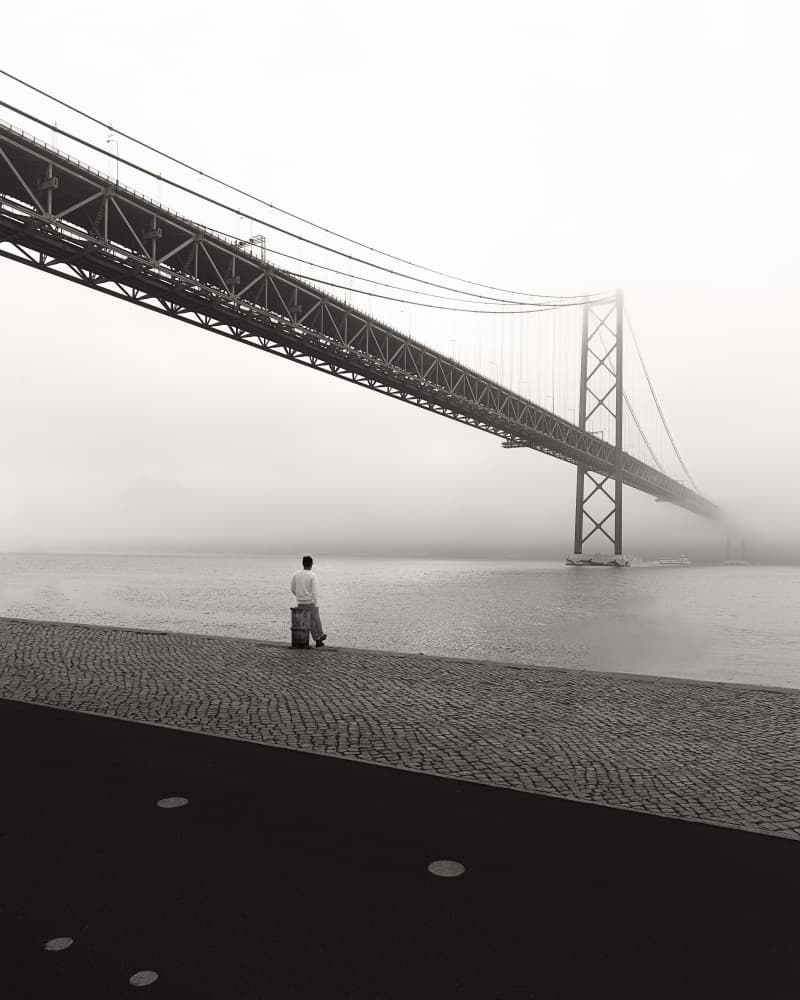 Foggy Bridge Contemplation by Olavo Azevedo — canvas wall art