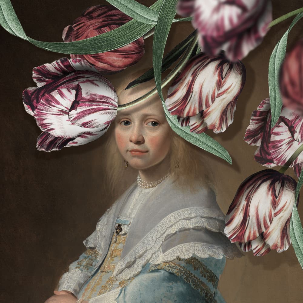 Elegant Girl With Tulips by Marja van den Hurk — canvas wall art