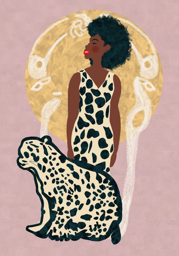 Confident Woman and Leopard by Gulcihan Ozguc — canvas wall art