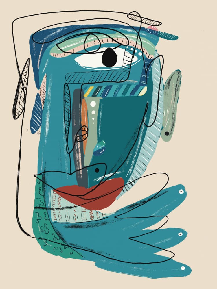 Abstract Blue Face by GIovanna Gil Alves — canvas wall art