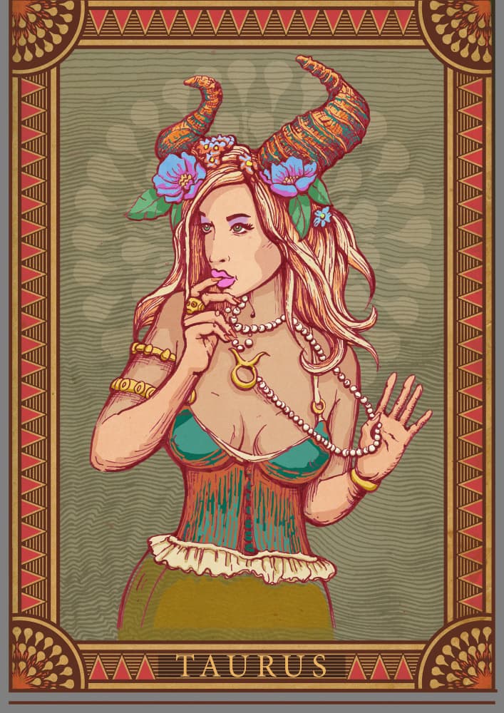Taurus Zodiac Goddess by Olga Galeeva — canvas wall art