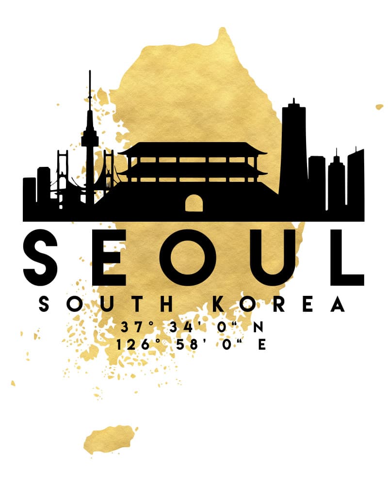 Seoul Golden City Skyline by Emiliano Deificus — canvas wall art