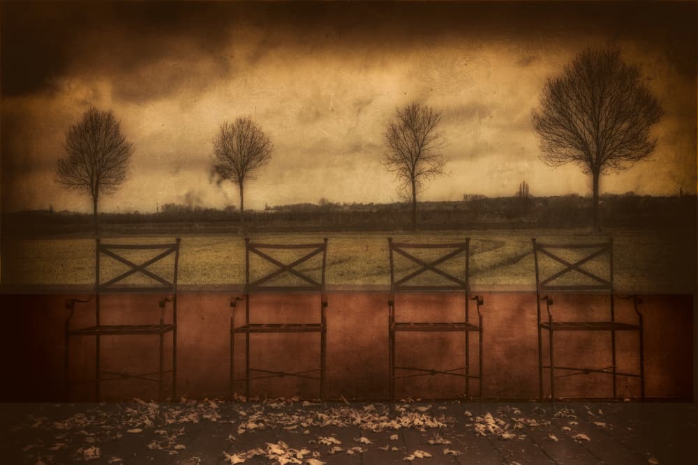 Rustic Chairs Cloudy Day by Harry Verschelden — canvas wall art