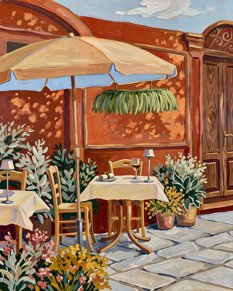 Outdoor Cafe Scene by Uma Gokhale — canvas wall art