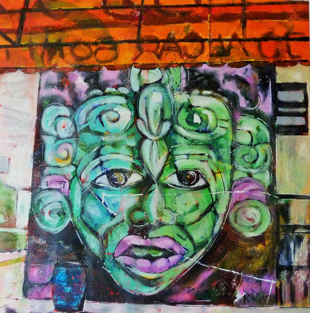 Green Abstract Face by Barbara Piatti — canvas wall art
