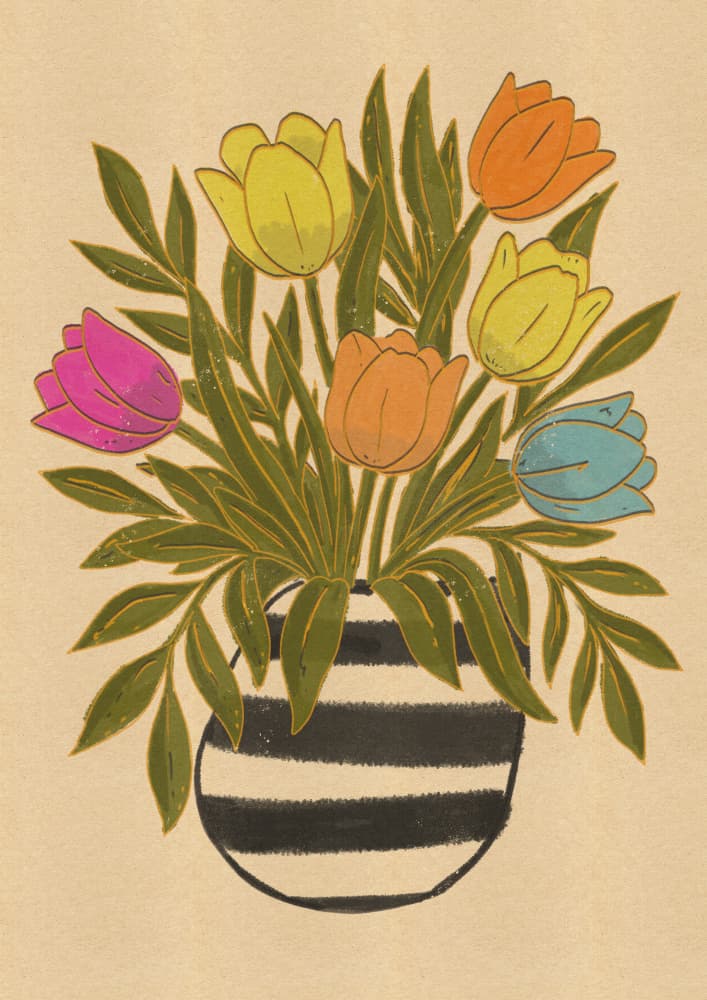 Colorful Tulips In Vase by Nicholas — canvas wall art