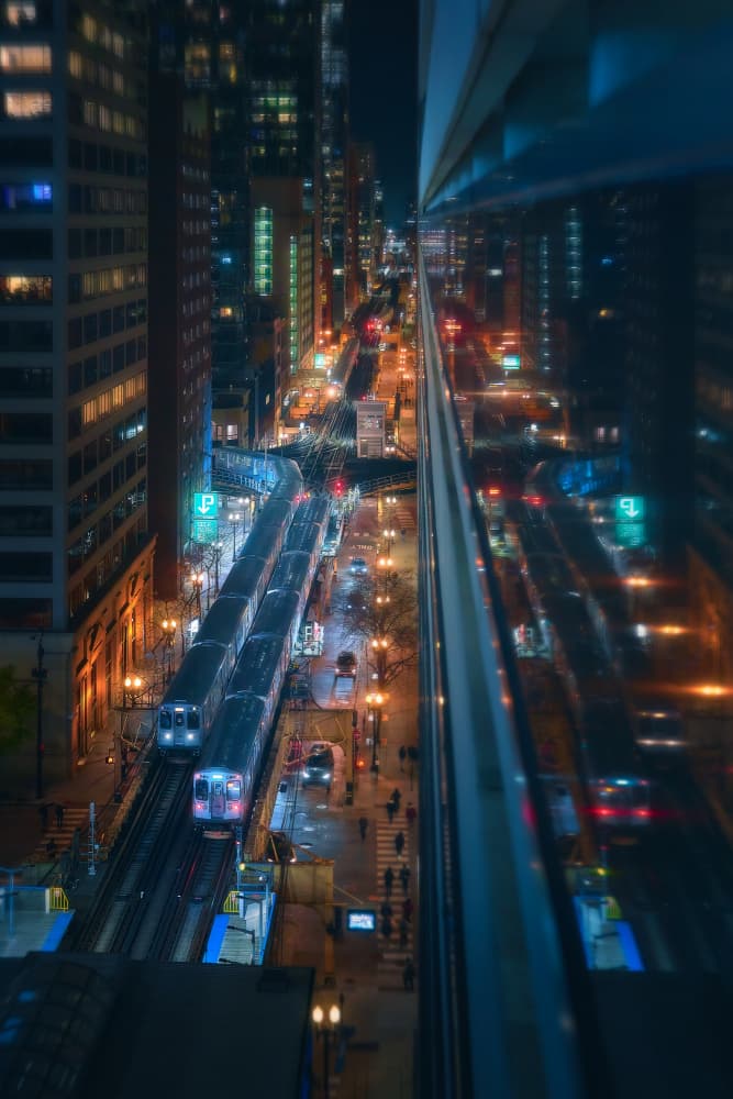 Urban Train Night by Javier de la Torre — canvas wall art