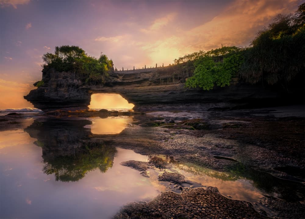 Bali Temple Sunset Reflection by Yuan Su — canvas wall art