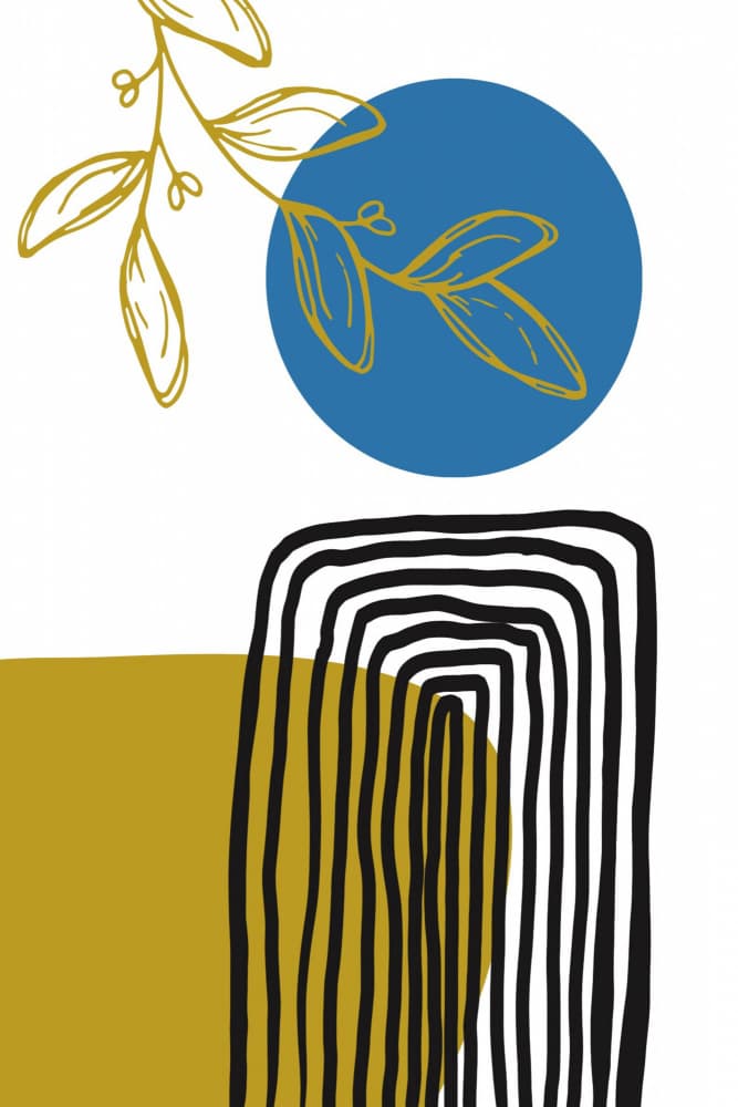 Golden Botanical Blue Arch by Sally Ann Moss — canvas wall art