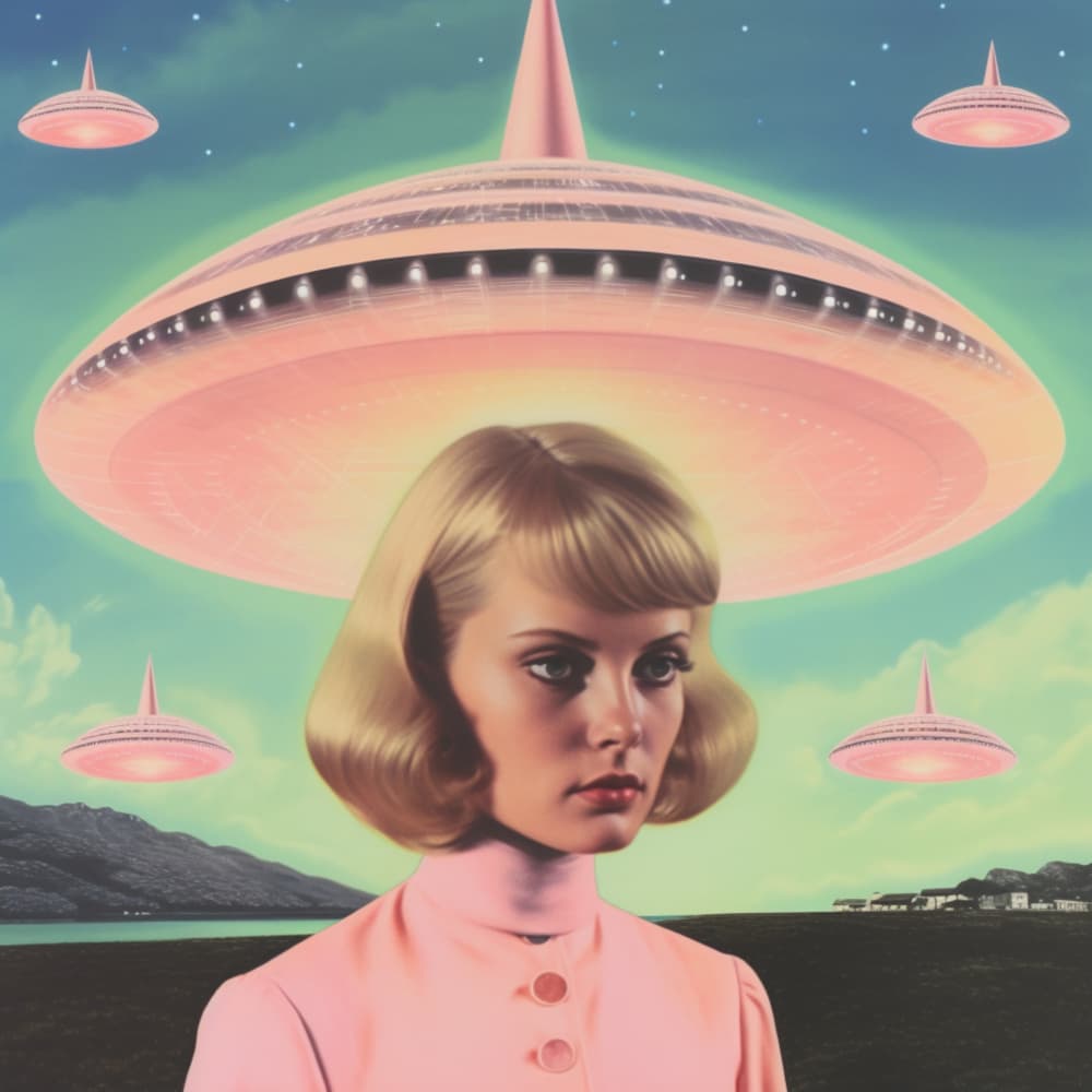 Retro Alien Encounter by Samantha Hearn — canvas wall art