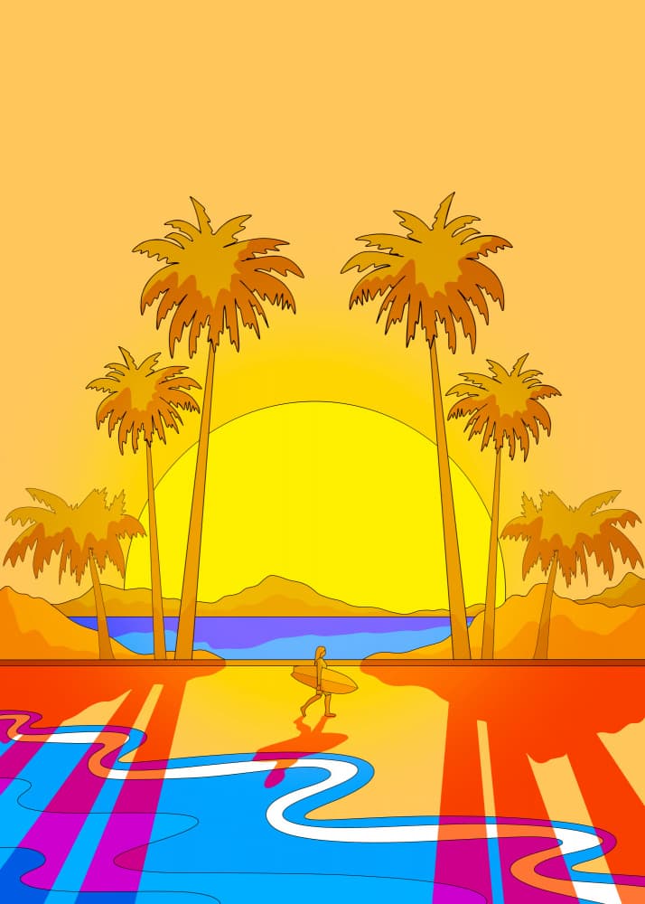 Vibrant Surfer Sunset by Stephen Wade — canvas wall art