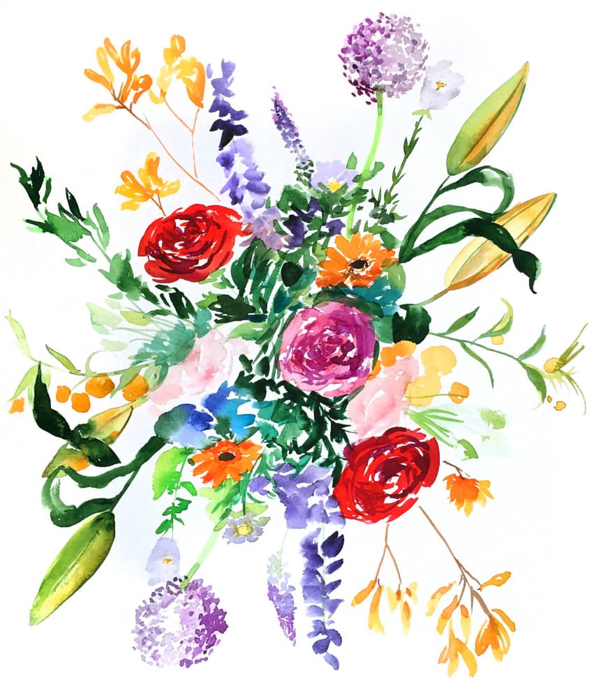 Vibrant Watercolor Bouquet by Christine Lindstrom — canvas wall art