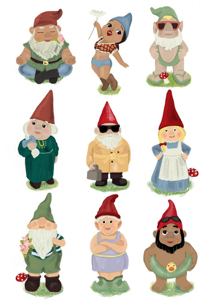Whimsical Garden Gnomes by Hanna Melin — canvas wall art
