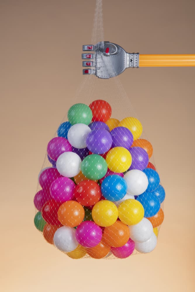 Robotic Hand Colorful Balls by Julia Ramiro — canvas wall art